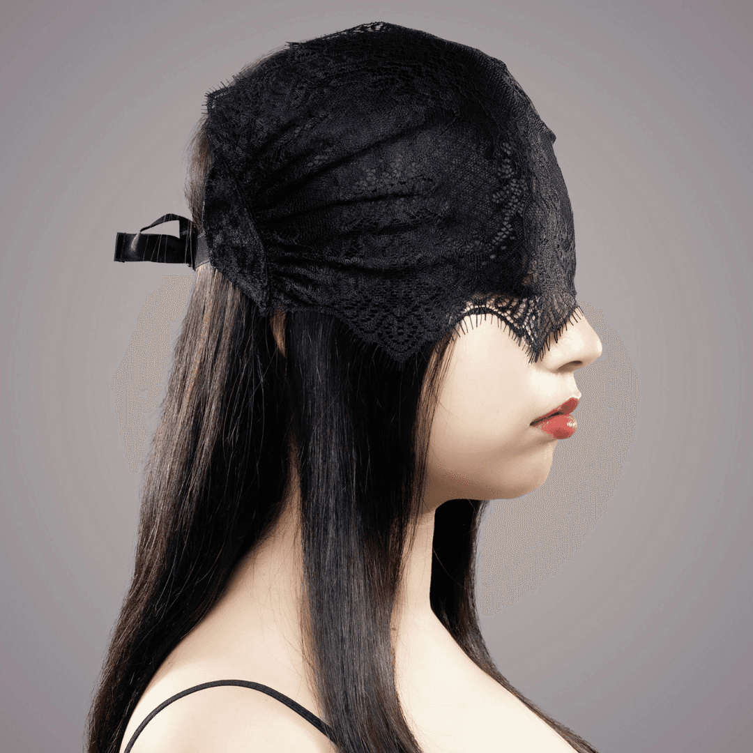 EXECUTE - 輕薄蕾絲透視綁帶眼罩 [日本製超細纖維] - 黑色