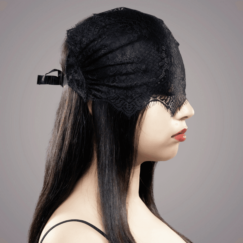 EXECUTE - 輕薄蕾絲透視綁帶眼罩 [日本製超細纖維] - 黑色