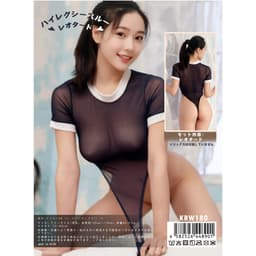 KR - 高衩可開襠透視連體衣 黑色