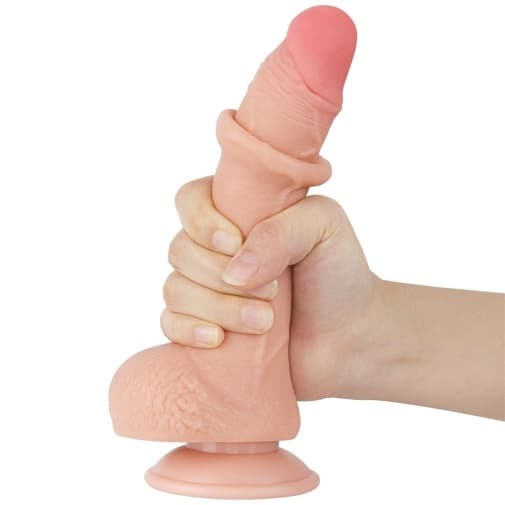 Lovetoy - 7.5" 微曲帶包皮仿真陽具 - 肉色