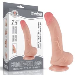 Lovetoy - 7.5" 微曲帶包皮仿真陽具 - 肉色