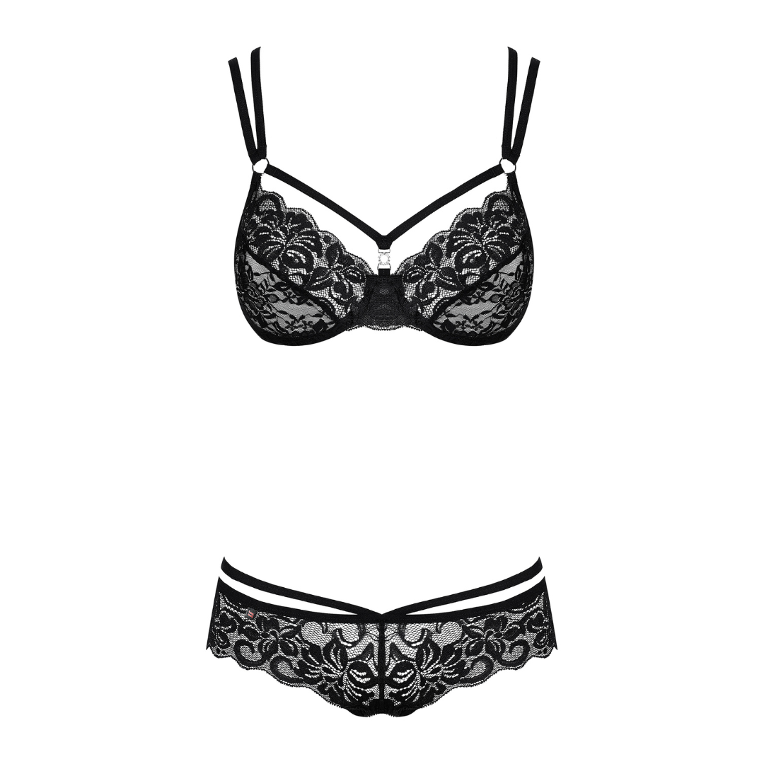 Obsessive - 玫瑰暗紋情趣內衣套裝 860-SET-1 - S/M/L/XL