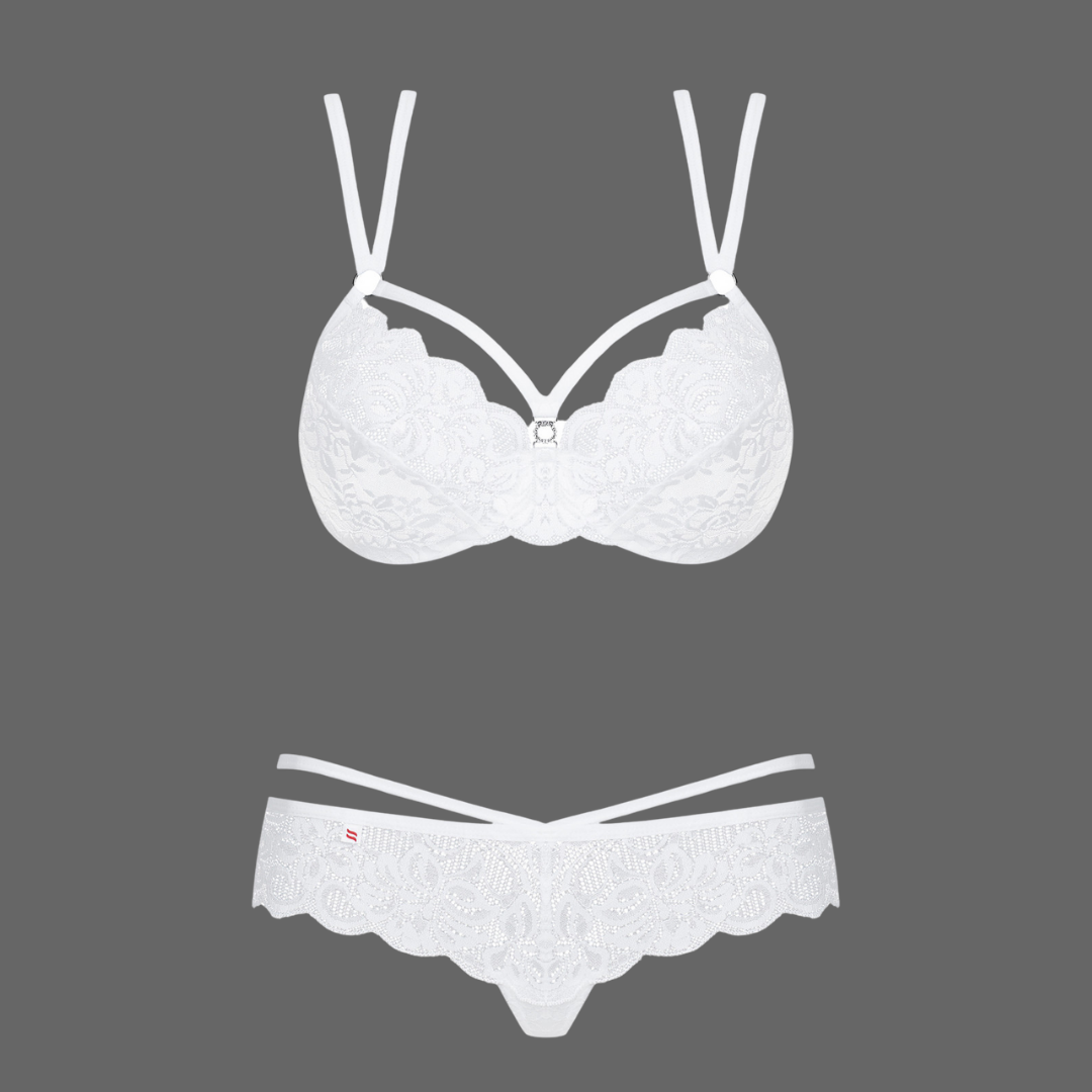 Obsessive - 白色花卉暗紋情趣內衣套裝 860-SET-2 - S/M/L/XL