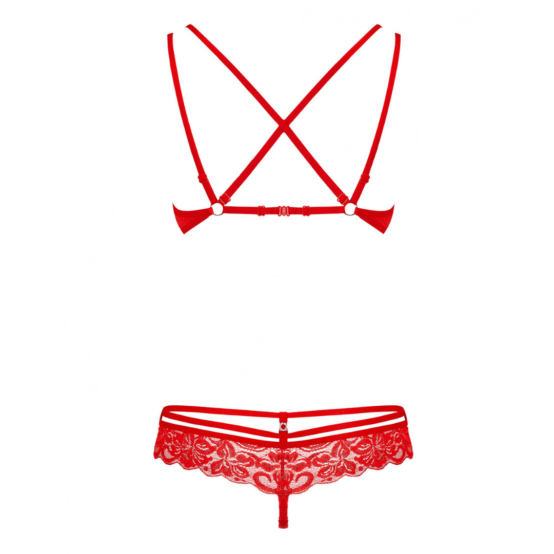 Obsessive - 玫瑰暗紋情趣內衣套裝 860-SET-3 紅色 - S/M/L/XL