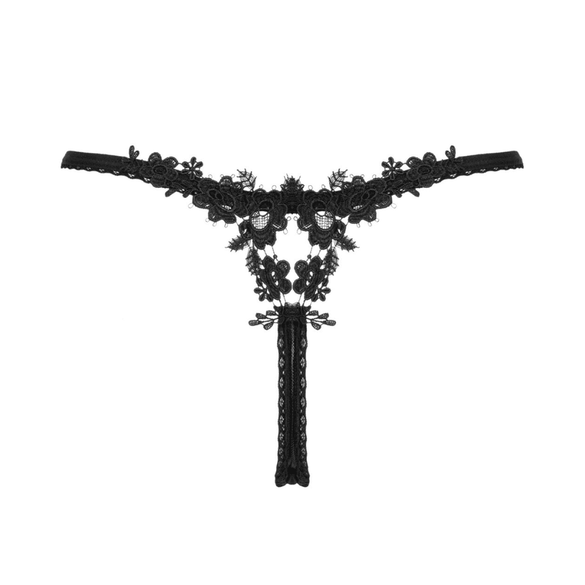 Obsessive - Celia Noir 蕾絲花卉刺繡透視情趣內褲- XS/S/M/L/XL/XXL