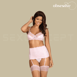 Obsessive - Girlly 粉色情人清純蕾絲三件套- S/M/L/XL