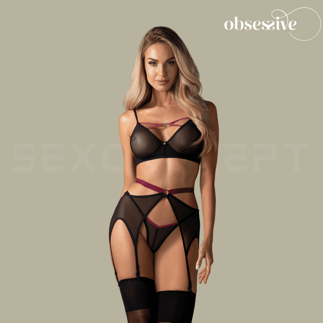 Obsessive - Novenes 雙色束帶透視3件情趣內衣套裝 (XS/S/M/L/XL/XXL)