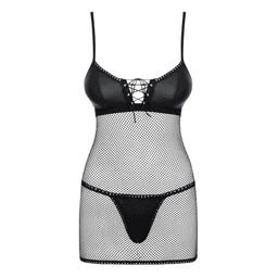Obsessive - Redella chemise & thong 性感仿皮革網格情趣內衣套裝 - S/M/L/XL