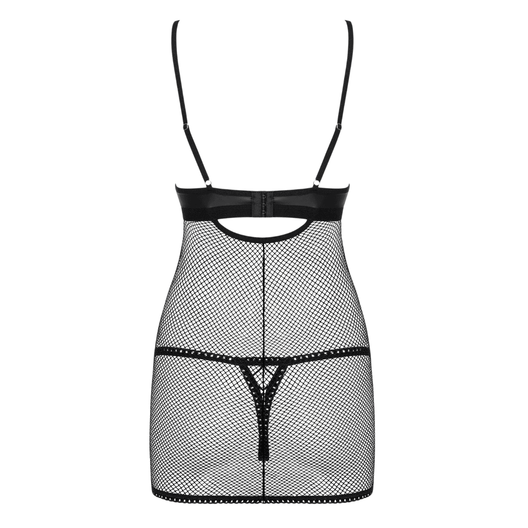 Obsessive - Redella chemise & thong 性感仿皮革網格情趣內衣套裝 - S/M/L/XL