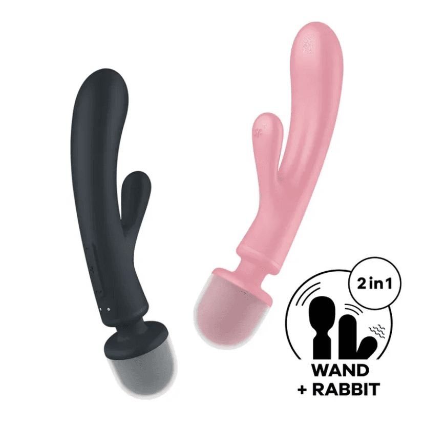 Satisfyer - Triple Lover 兔耳+AV 雙頭按摩棒 - 粉紅色