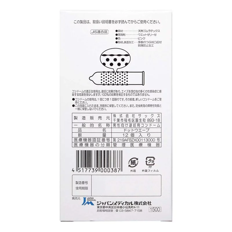 Japan Medical Usu-Pita 高級 1500 12 片裝 乳膠安全套