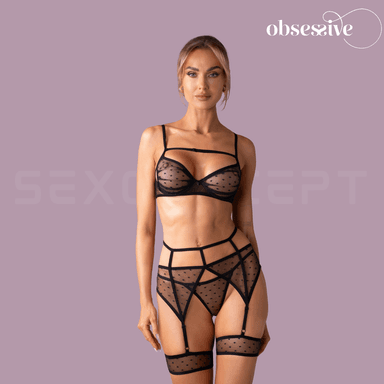 Obsessive - Nuites 波點透視情趣3件套(帶吊襪帶) - S/M/L/XL