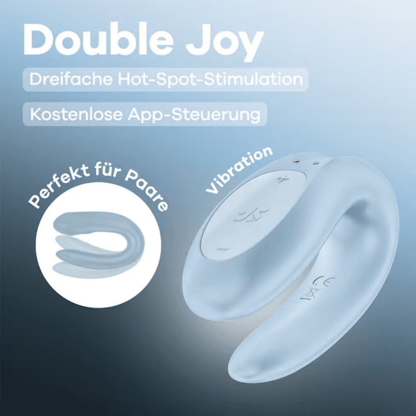 Satisfyer - Double Joy 智能遠程 情侶穿戴式共震器 - 冰藍色