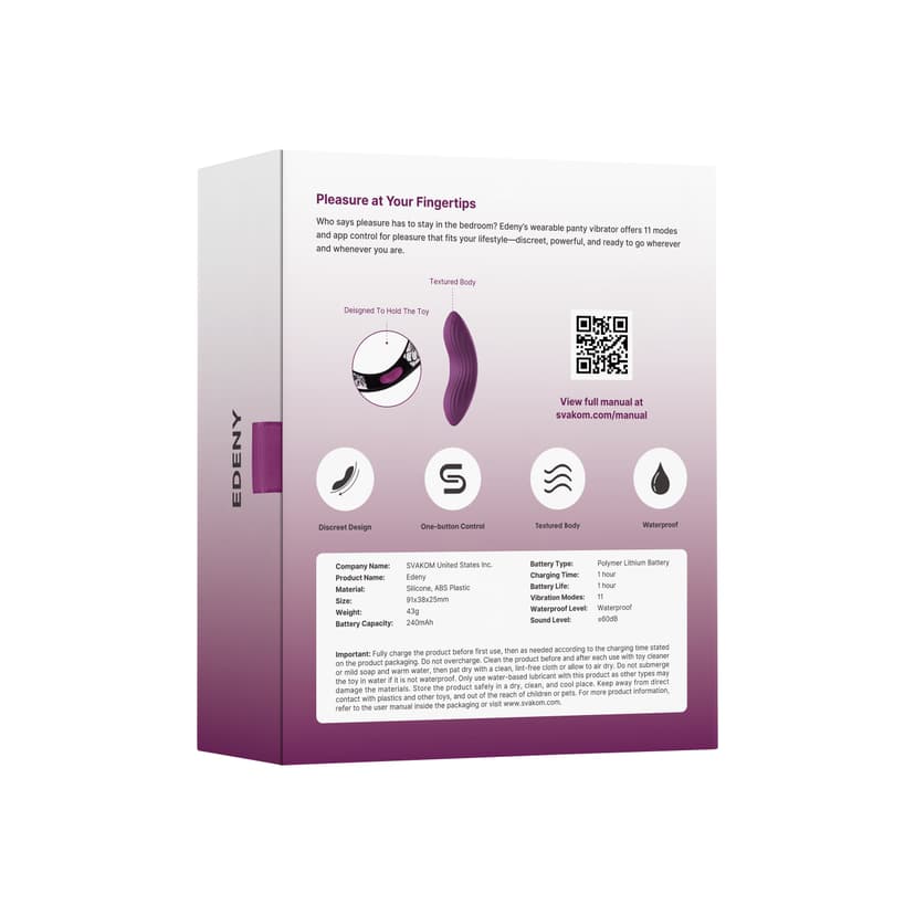 SVAKOM - Edeny APP控制穿戴式陰蒂震動器 紫色